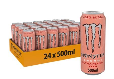 Monster Ultra Peachy Keen, energidrik, dåse, 0.5 l., 24 stk.