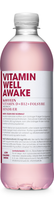 Vitamin Well AWAKE, hindbær, vitamindrik, plast, 0.5 l., 12 stk.