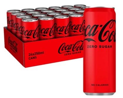 Coca-Cola Zero, Slim dåse, 0.25 l., 24 Stk.