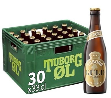 Guld Tuborg, øl, glas, 0.33 l., 30 stk.