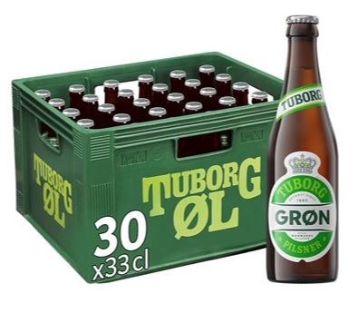 Grøn Tuborg, glas, 0.33 l., 30 stk.