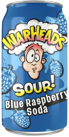 Warheads Sour! Blue Raspberry Soda, Dåse, 0.33 l. 12 stk.