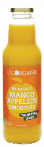 JuicOrganic Økologisk Appelsin/Mango Smoothie, glas, 0.75 l., 6 stk.