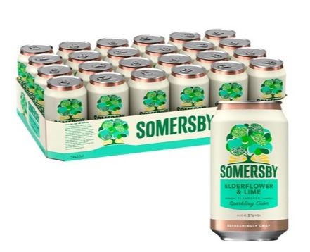 Somersby Elderflower & Lime Cider, dåse, 0.33 l., 24 stk.