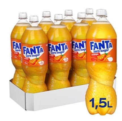 Fanta Orange Zero, plast, 1.5 l., 8 stk.